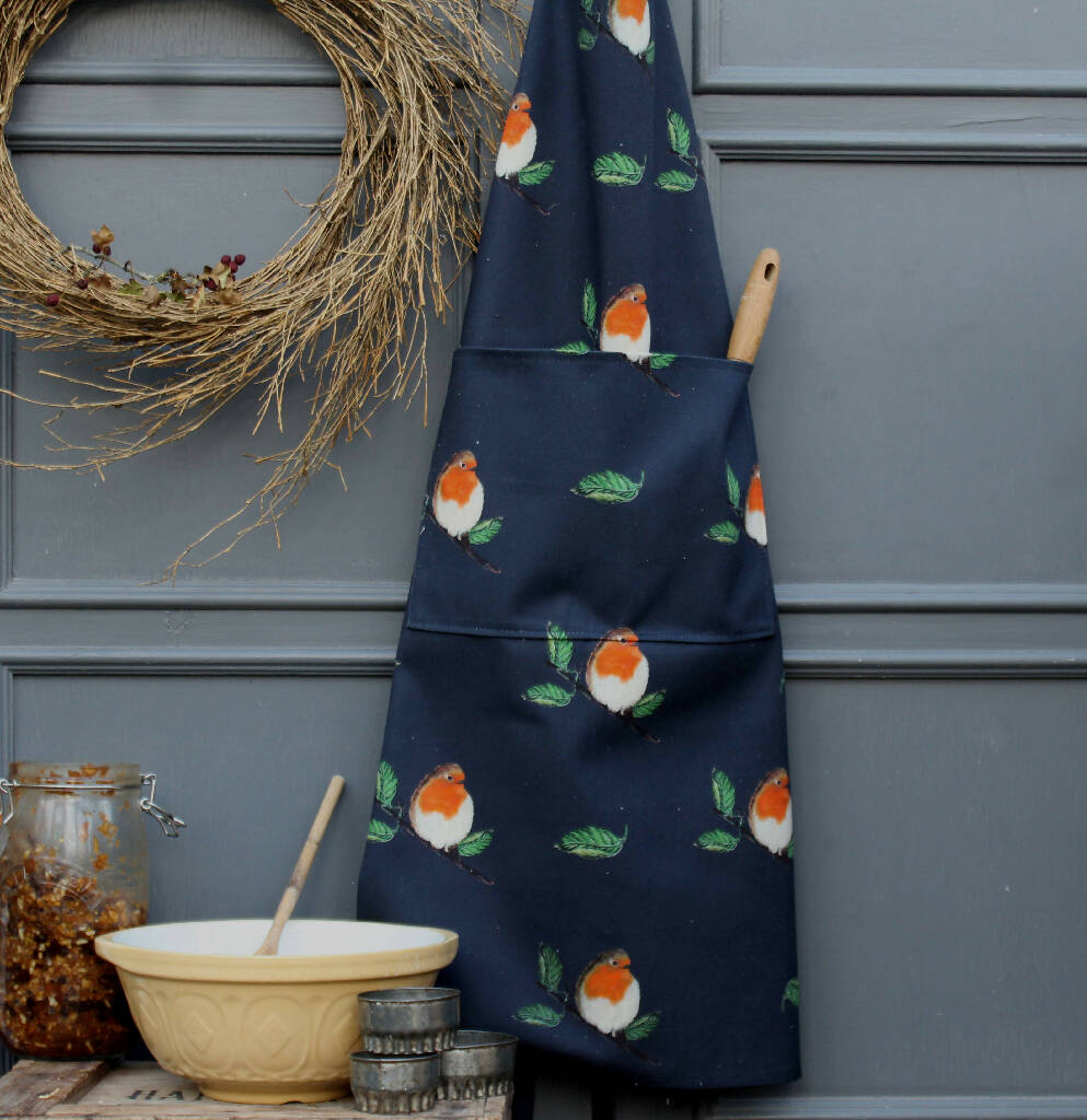 Cotton Christmas Apron in Robin