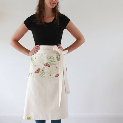 Natural Organic Half Wrap Around Pocket Butterfly and Fern Apron