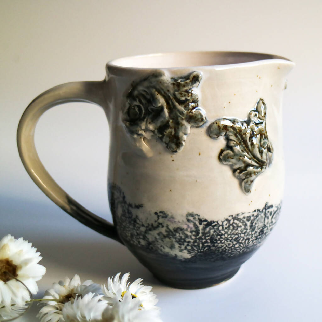 Stoneware Clay Jug in Lace Design