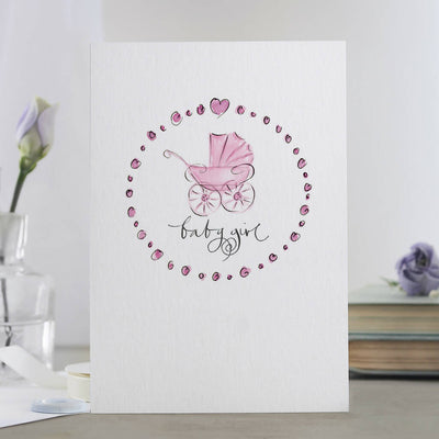 'Baby Girl' Vintage Pram New Baby Card