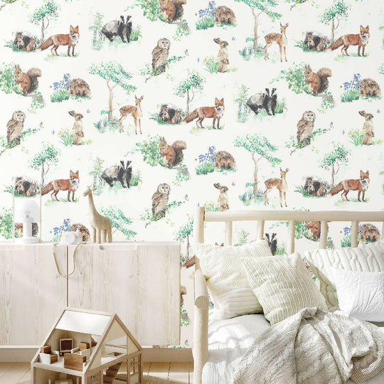 Woodland British Animals Children's Wallpaper