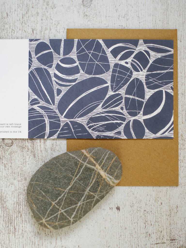 Pebbles on the Shore A6 Lino Print Greeting Card