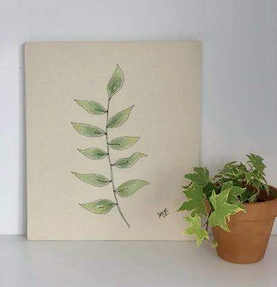 Machine Stitched Fern Leaf on Fabric Wall Art