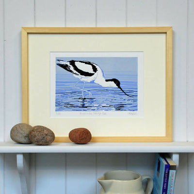 Avocet in the turning tide - Limited Edition - Original Linocut Print