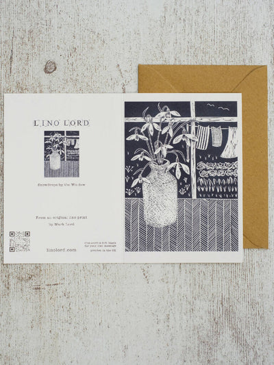 Snowdrops by the Window A6 Lino Print Greeting Card