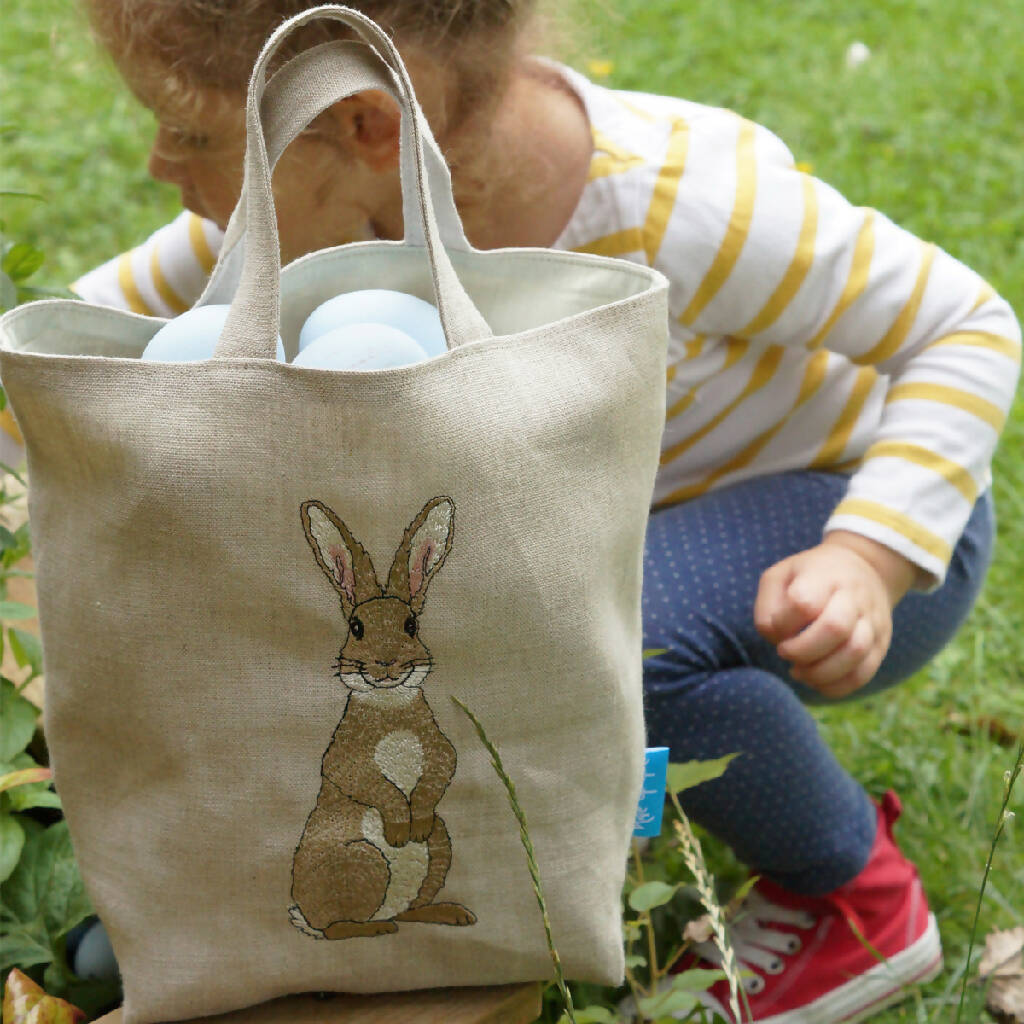 Embroidered Rabbit Easter Egg Hunting Bag by Kate Sproston Design