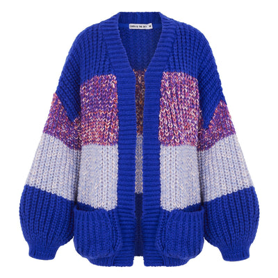 Janie Oversized Chunky Stripe Knit Cardigan - Cobalt Blue