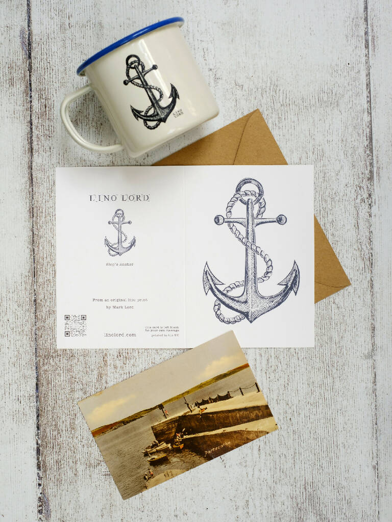 Ships Anchor A6 Lino Print Greeting Card