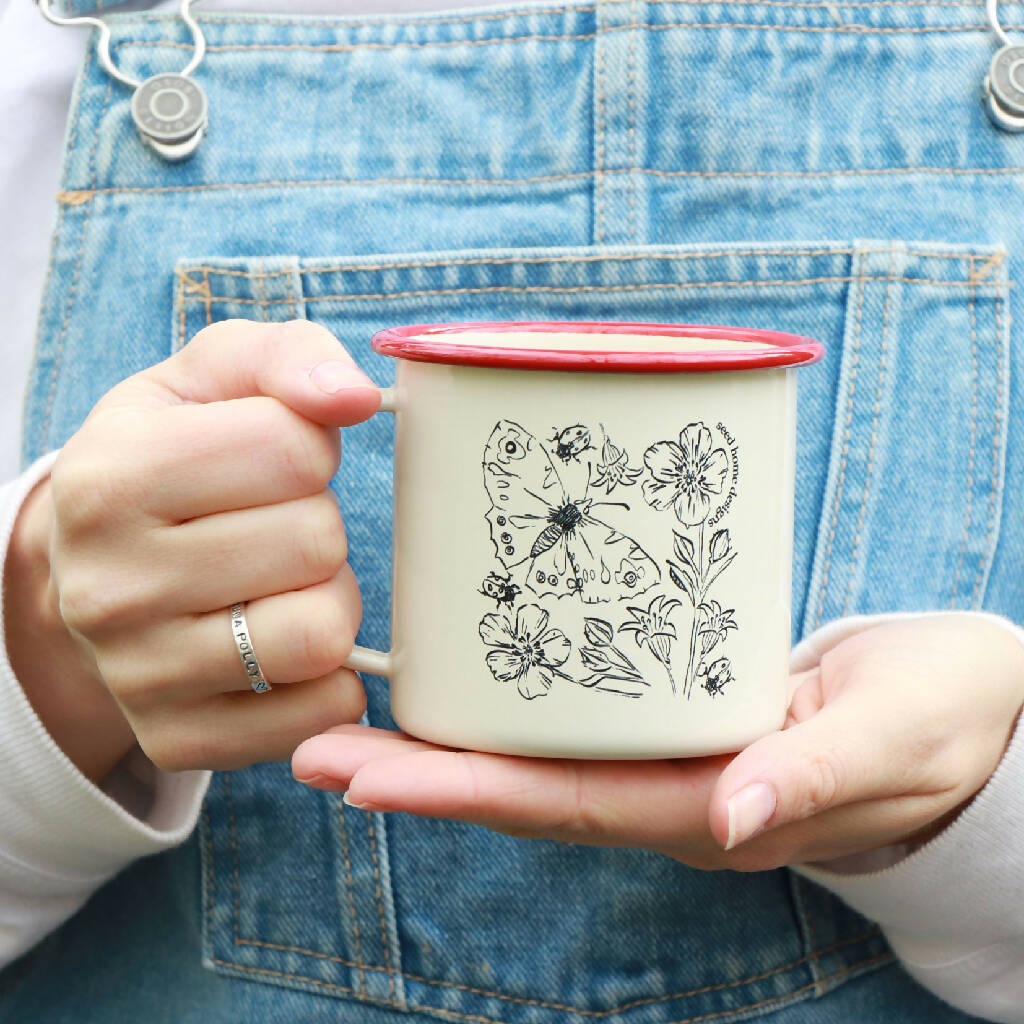 Cornish Woodland Enamel Mug Etched in Cornwall