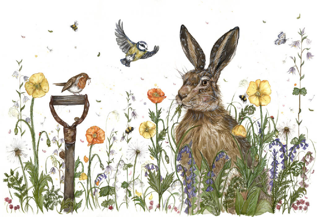 Hare and Garden Birds 'The Hare Garden' Limited Edition Print
