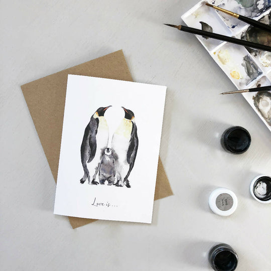 Penguin Love Watercolour Card