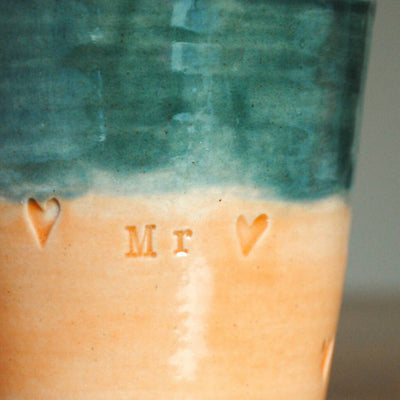 Mr And Mrs Wedding Mug Tumbler - Melon Orange and Dark Grey Slate
