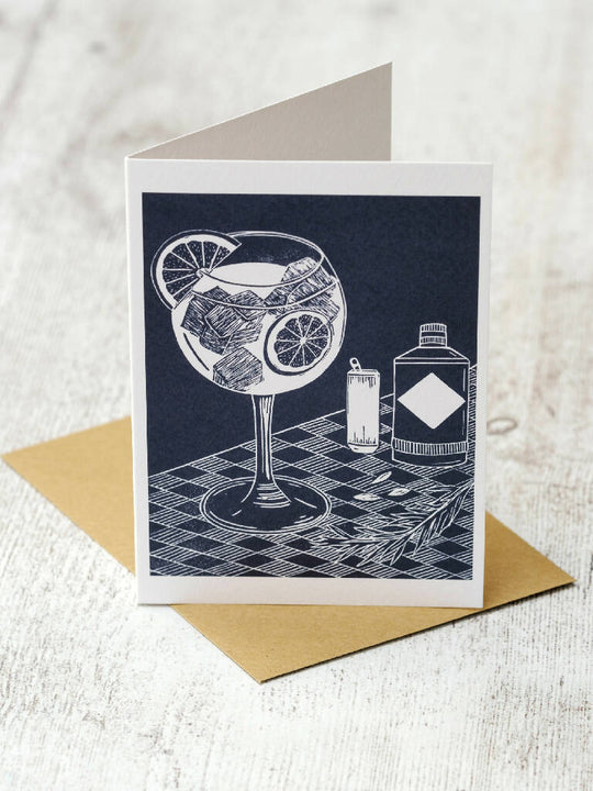 Gin & Tonic A6 Lino Print Greeting Card