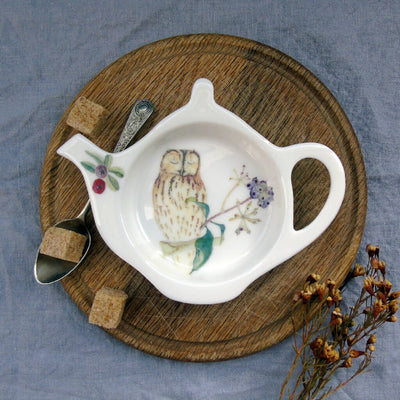 Tawny Owl Bone China Teabag Tidy