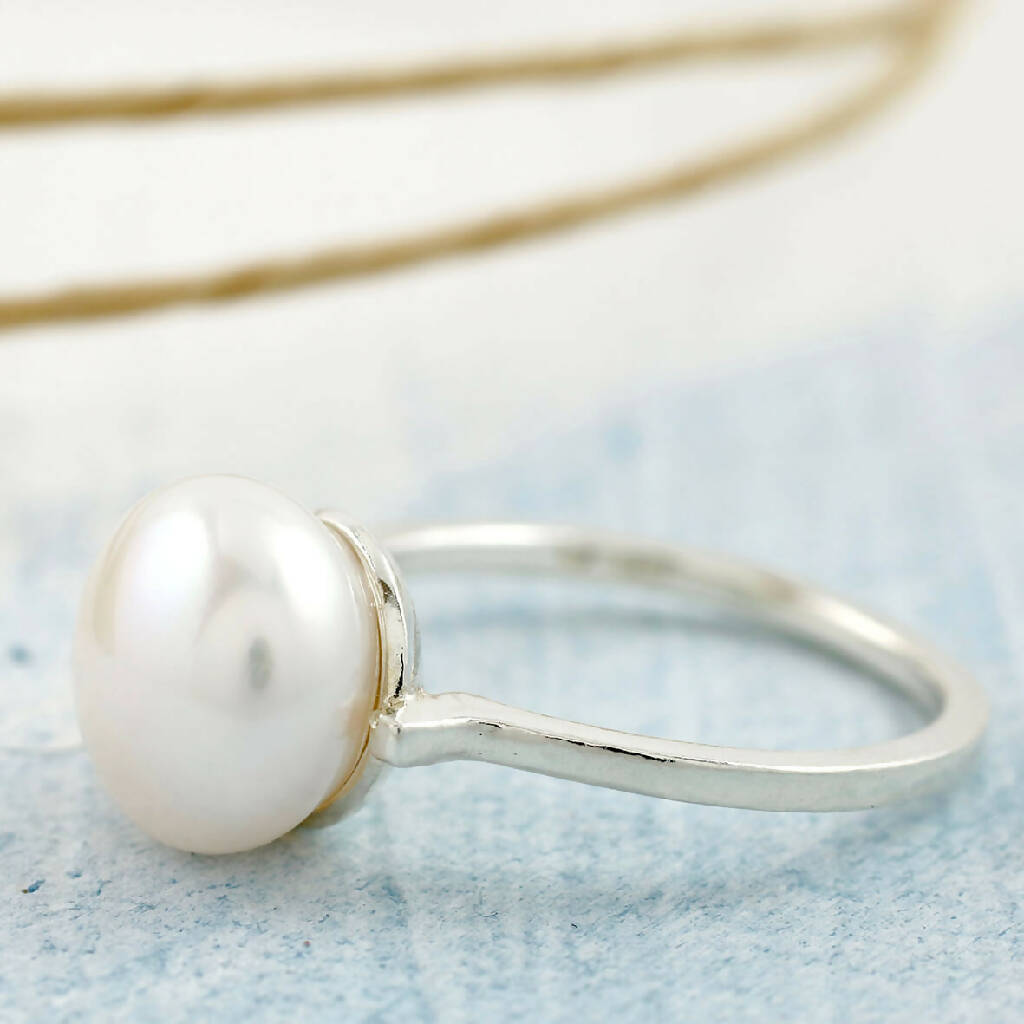 Pearl Cocktail Ring in Solid Sterling Silver