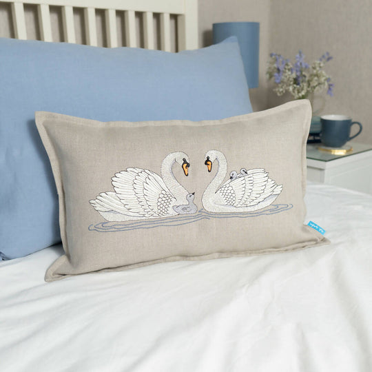 Embroidered Swan Family Cushion