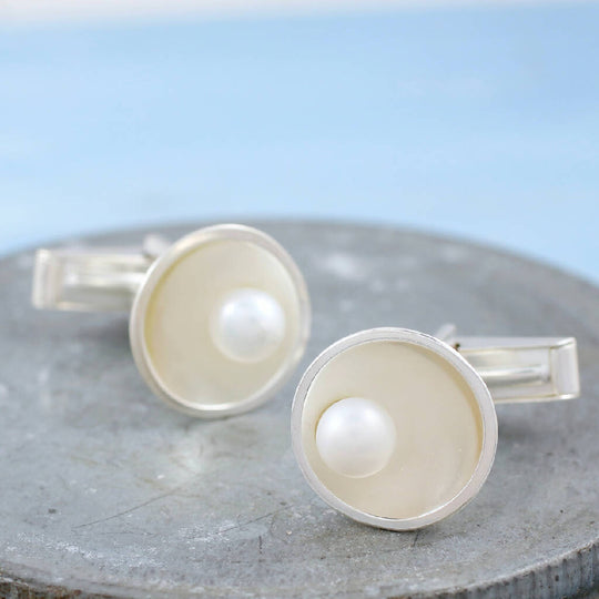 Pearl Cufflinks in Solid Sterling Silver