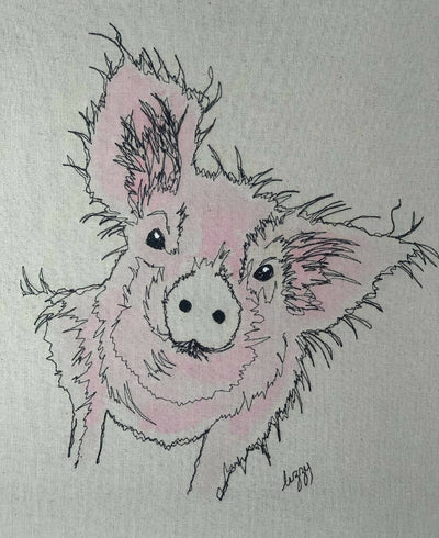 Cute Piggy Watercolour and Stitch Artwork