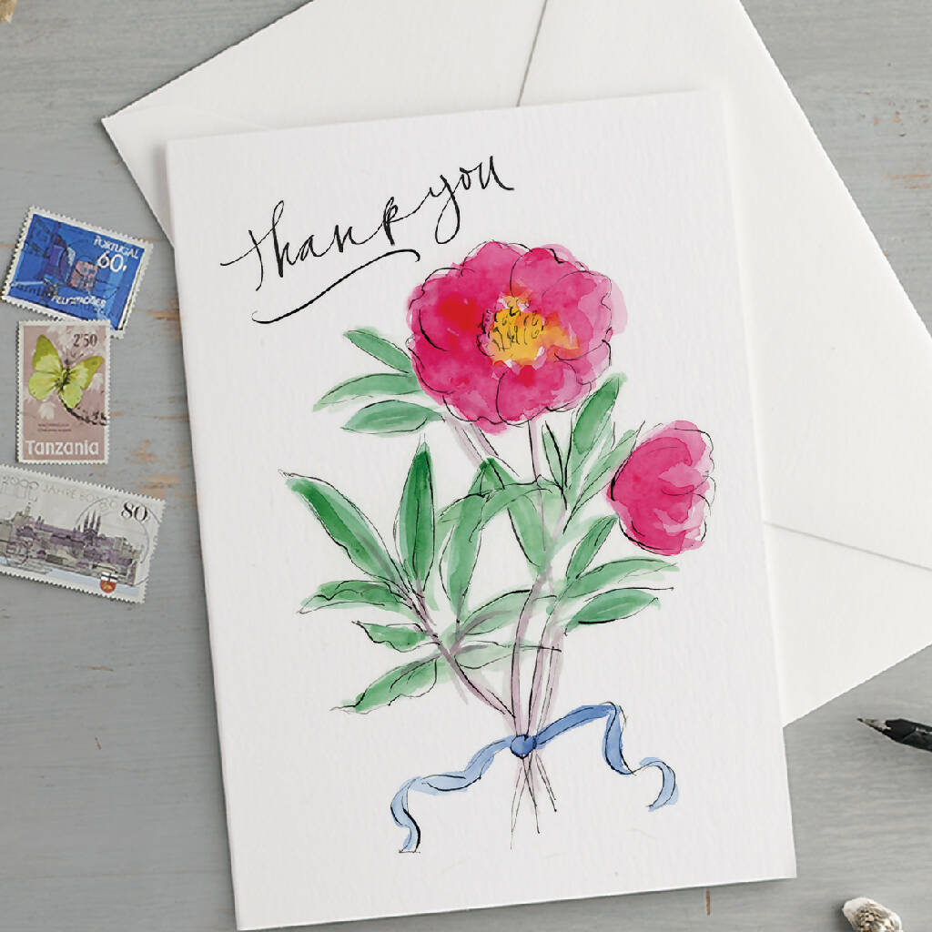 'Thank You' Peony Greeting Card