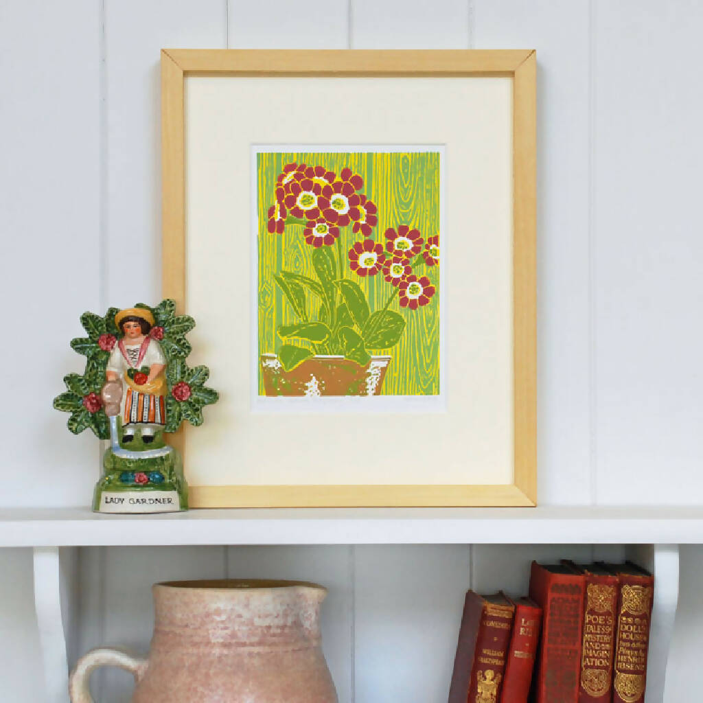 Auricula Autumn Raspberry - Limited Edition - Original Linocut Print