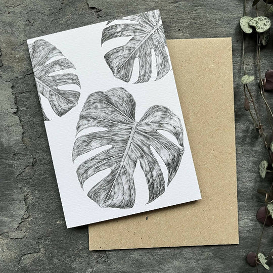 Monstera Leaf Blank Greetings Card