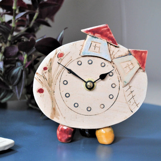 Small Pebble Feet Clock with House Design