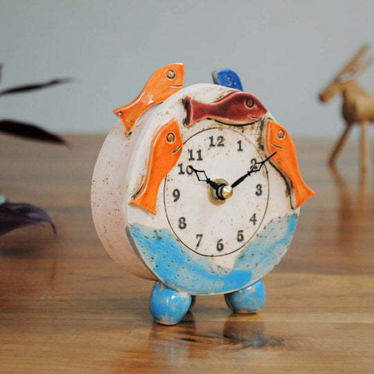 Small Mantel Clock with Blue and Orange Fish Shoal