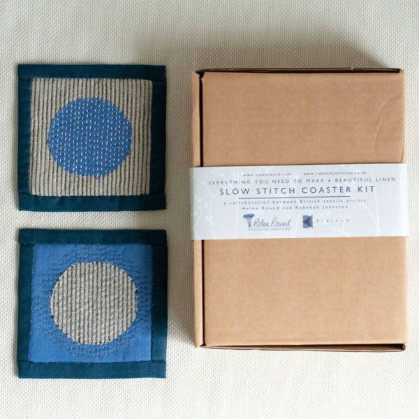 Slow Stitched Linen Coasters Kit, Sewing Project, Craft Kit