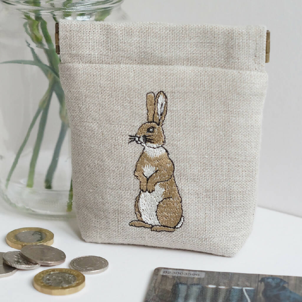 Embroidered Rabbit Snap Purse