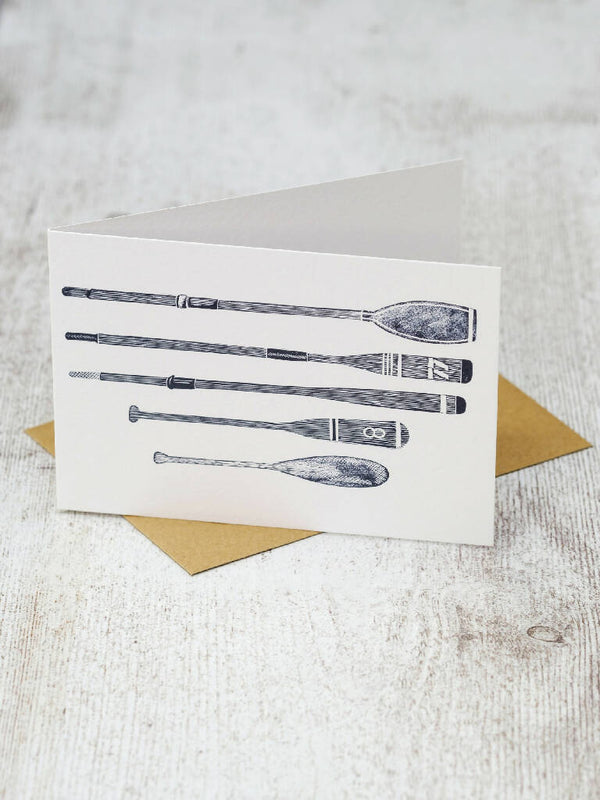 Oars & Paddles A6 Lino Print Greeting Card