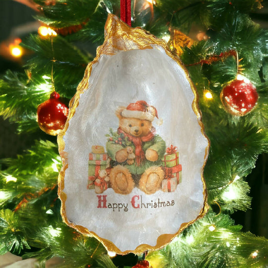 Vintage Christmas Teddy Oyster Ornament