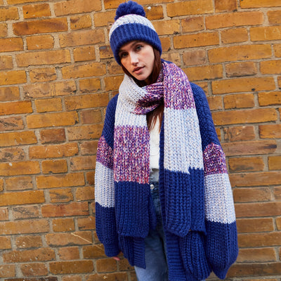 Leia Stripe Oversized chunky Knitted Scarf - Cobalt Blue