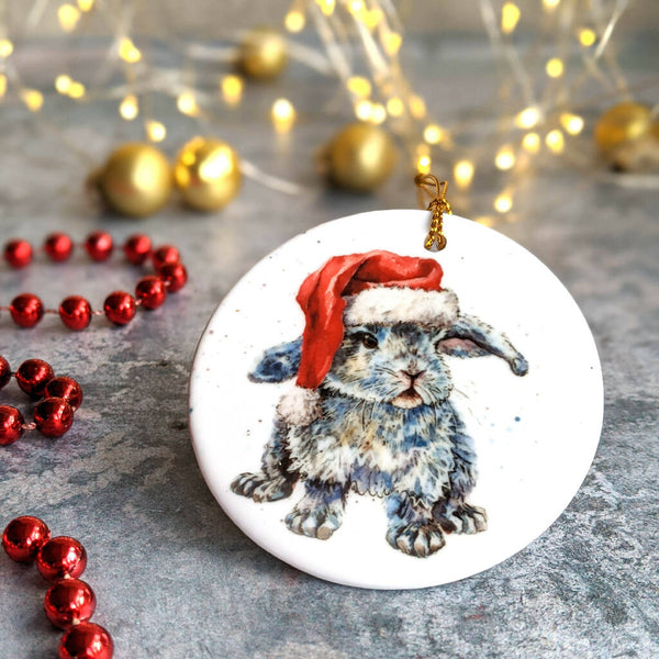 Santa Bunny Personalised Ceramic Christmas Ornament