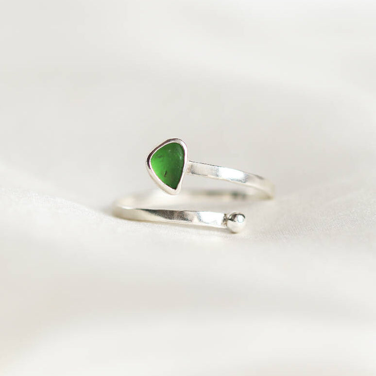 Cerys Sea Glass Ring in Green