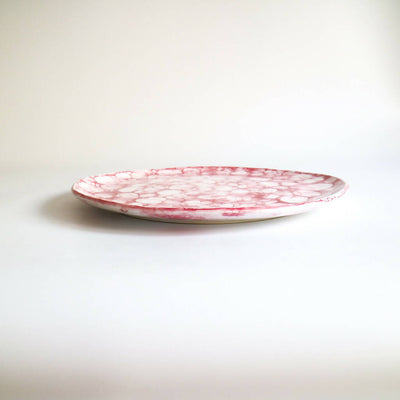 Stoneware Plate in Raspberry Bubble Design