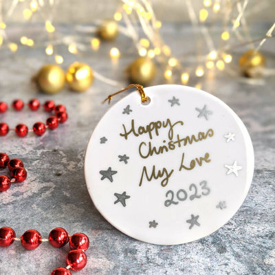 Santa Badger Personalised Ceramic Christmas Ornament
