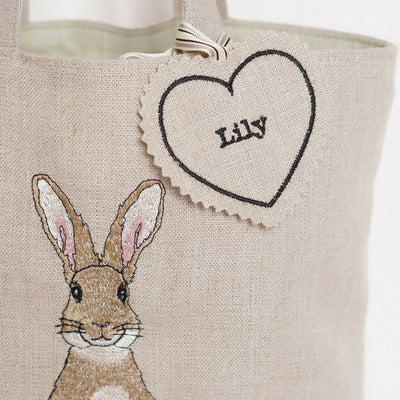 Embroidered Rabbit Easter Egg Hunting Bag with Name Tag by Kate Sproston Design
