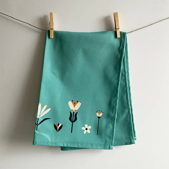 Paper Garden Tea Towel in Aqua
