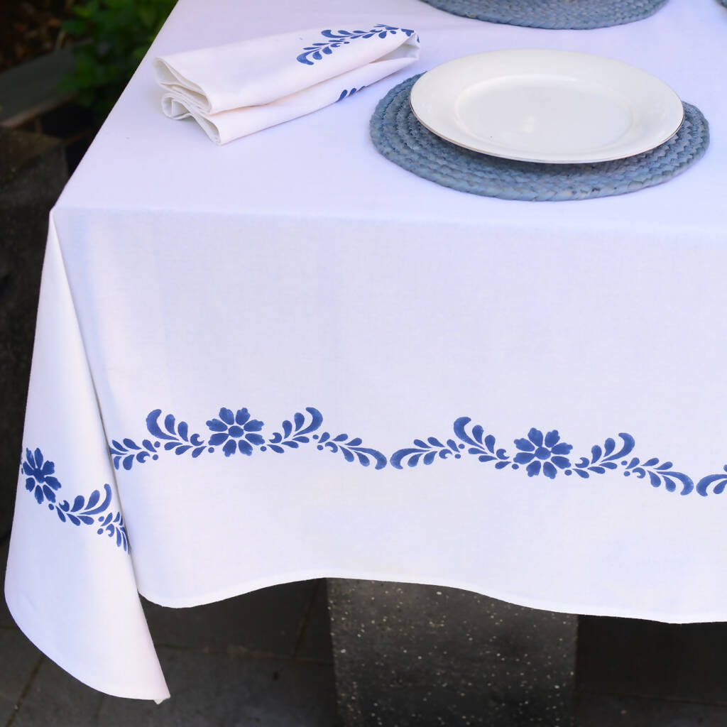 Blue & White Garland Tablecloth