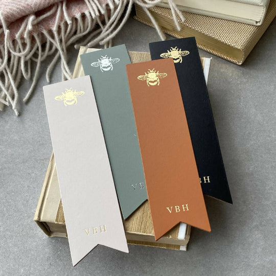 Initialled Recycled Leather Bookmarks with a Bee Motif
