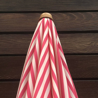 French Pink/Antique White Stripe Large Tassel Fringed Outdoor Parasol