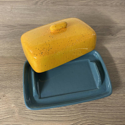 Butter Dish with Yellow Lid and Grey Dish