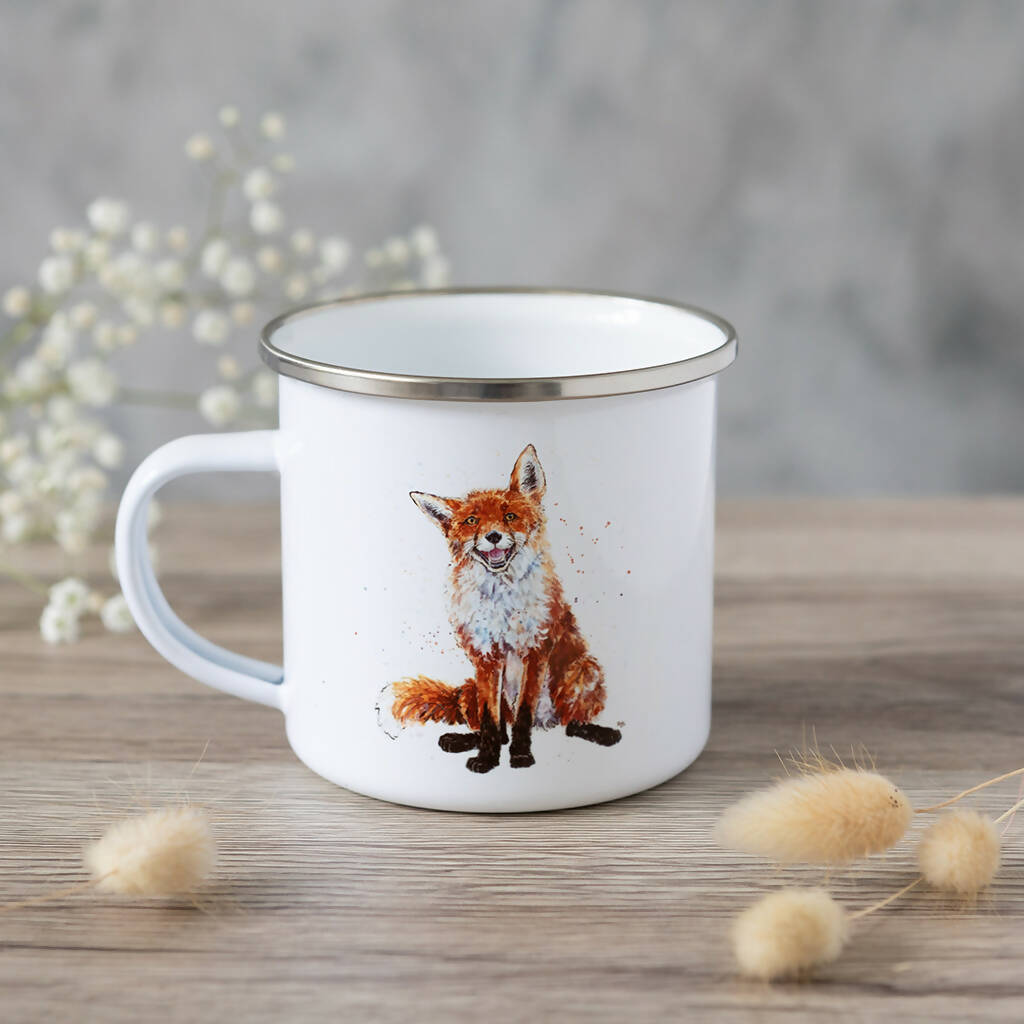Fox Enamel Mug in White