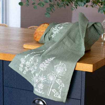 Linen Tea Towel With Garden Design