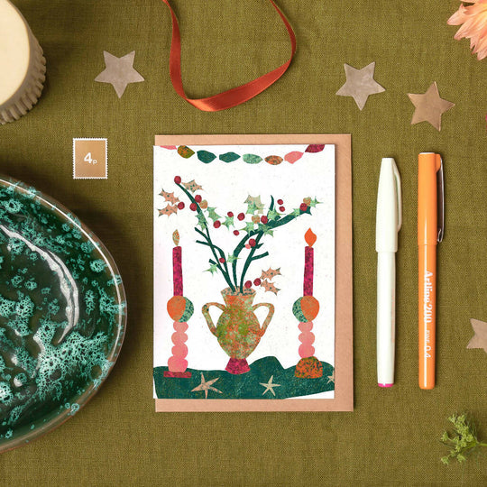 Candlesticks Bouquet Christmas Card