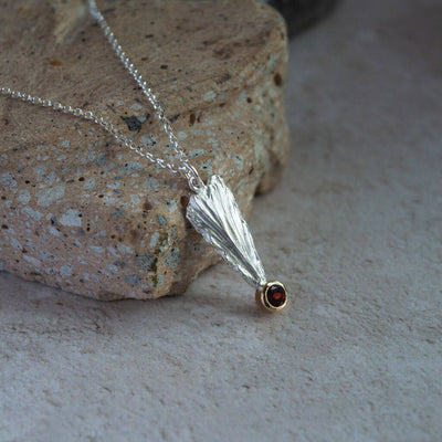 Solid Sterling Silver and 9ct Gold with Garnet "Arrowhead" Heart Pendant Necklace