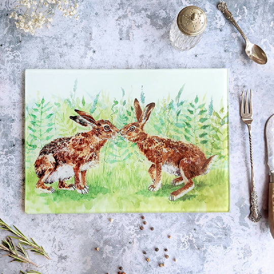 Kissing Hares Glass Placemat