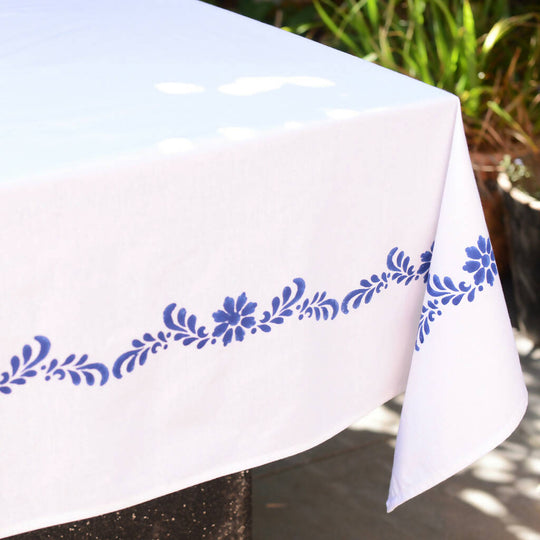Blue & White Garland Tablecloth
