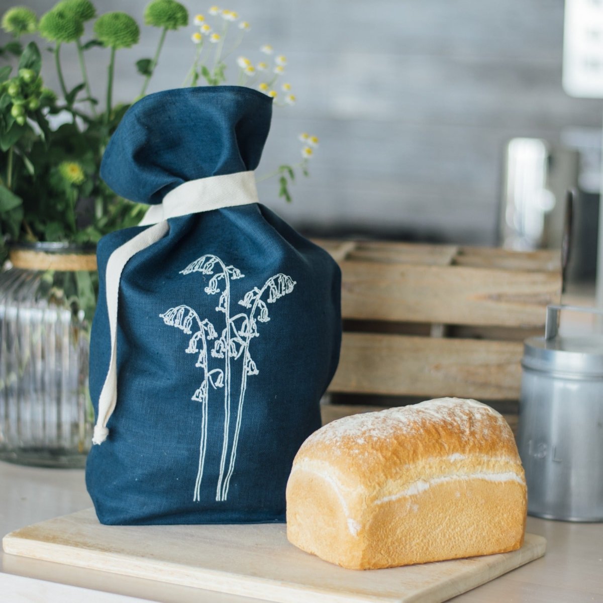Navy Linen Bread Bag - Bluebell Collection