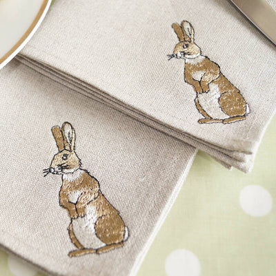 Embroidered Rabbit Cocktail Napkins - Set of Four